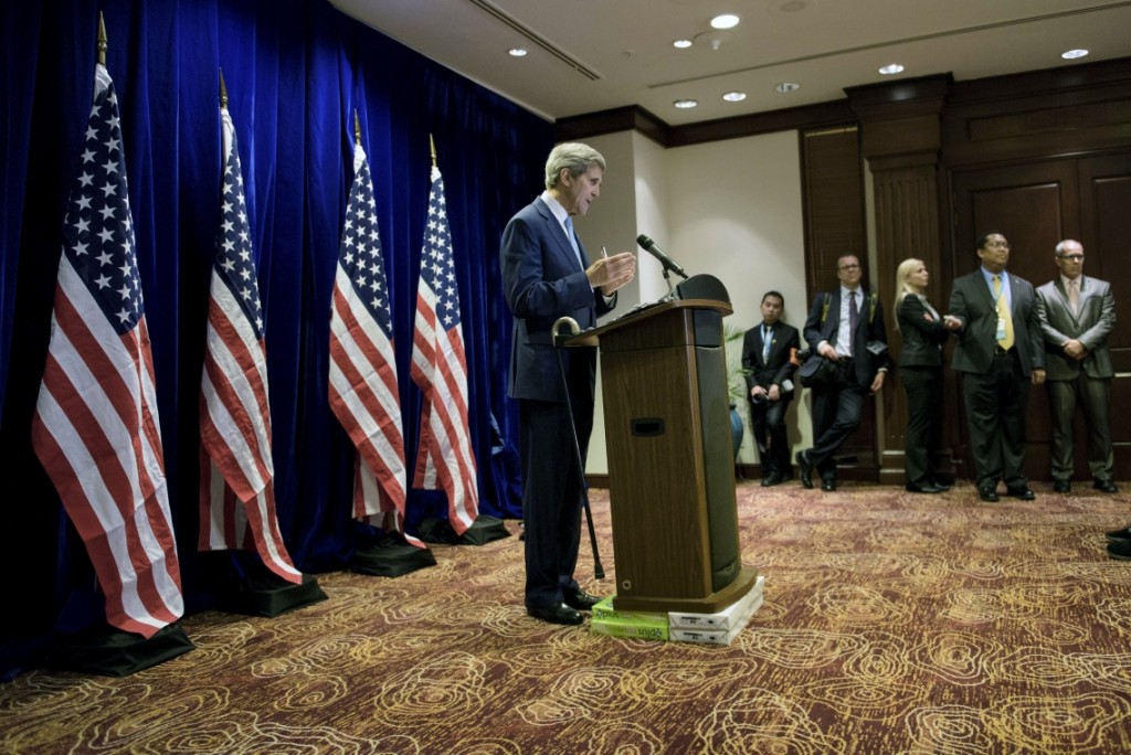 U.S. Secretary of State John Kerry speaks during a news conference in Kuala Lumpur, Malaysia August 6, 2015. REUTERS/Brendan Smialowski/Pool