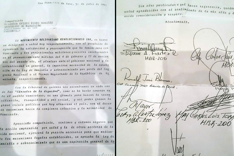 La carta de Chávez solicitando amnistía como formula de reconciliación. 