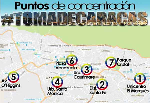 puntos de concentración de la Toma de Caracas | Imagen: @unidadvenezuela
