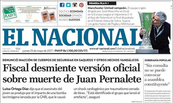 Portada del diario El Nacional | Foto: kiosko.net