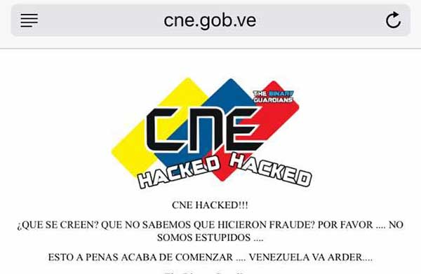 Hackean portal web del CNE tras fraude electoral y dejan un contundente mensaje | Foto cortesía