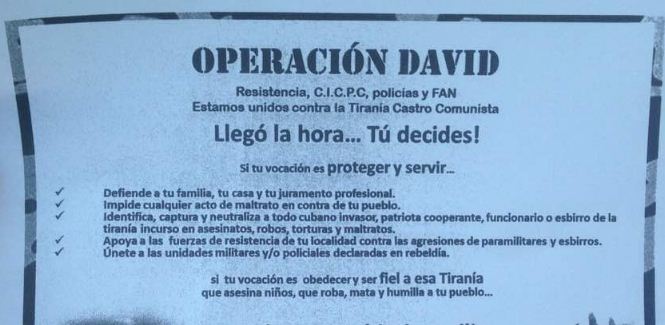 Panfleto de la Operación David repartido en el Fuerte Paramacay | Foto: Twitter