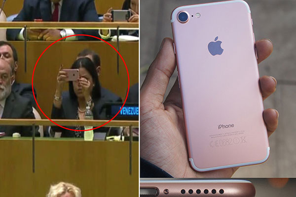 El “modesto teléfono” que lució María Gabriela Chávez en la ONU | Créditos: Composición Maduradas / Foto: LaPatilla (derecha)- Youtube -The Gadget Book (Izquierda)