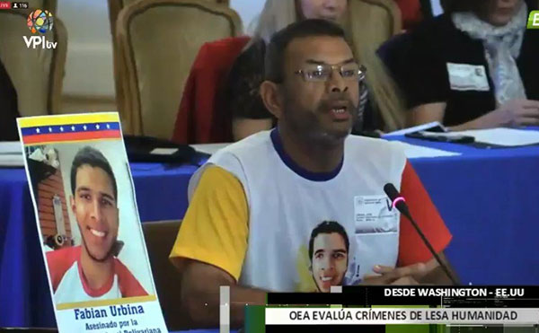 Padre de Fabián Urbina pidió a la OEA justicia frente a represión del régimen de Maduro | Captura de video